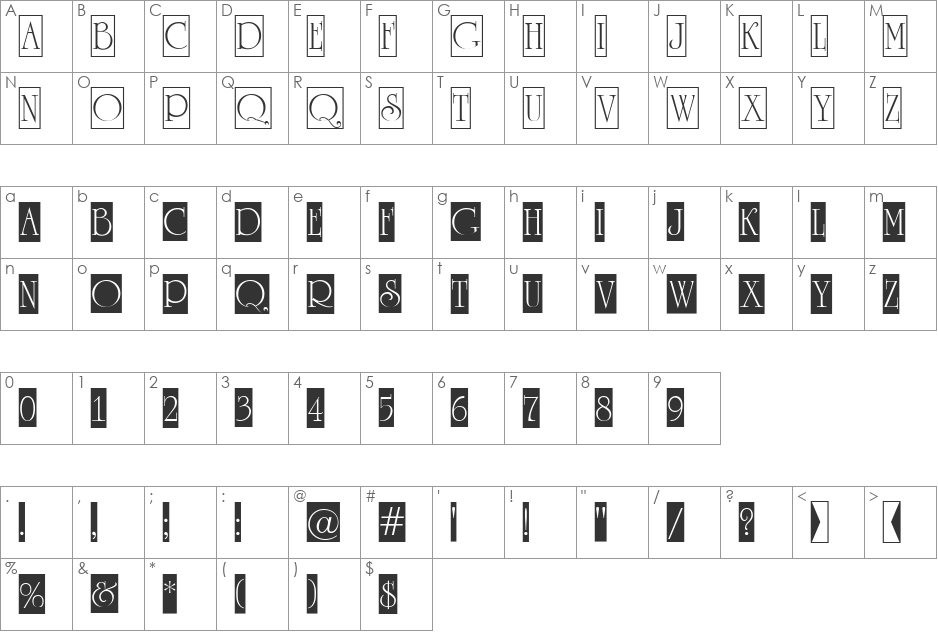 a_RomanusTtlCmD1Cb font character map preview