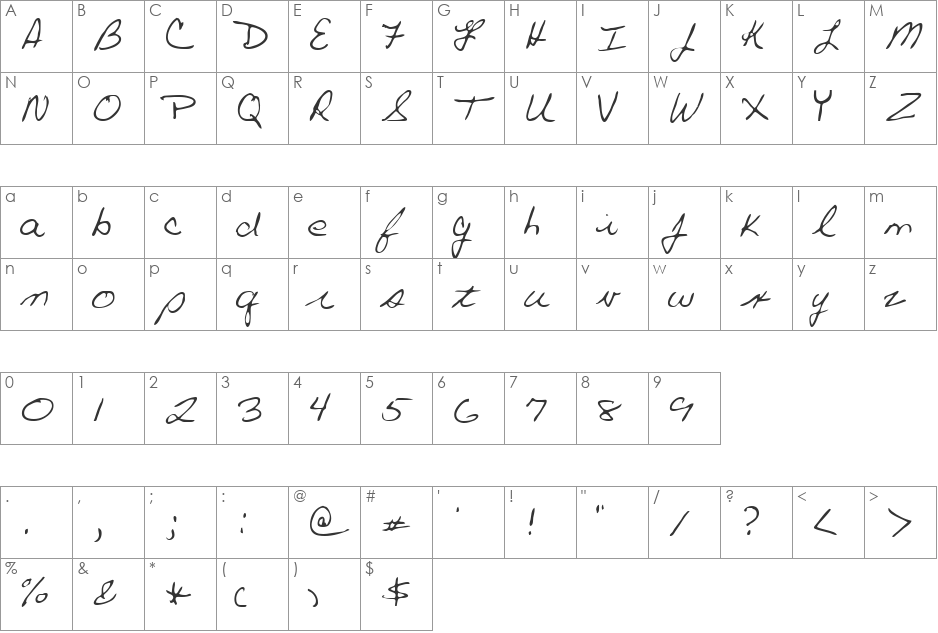 Paul font character map preview