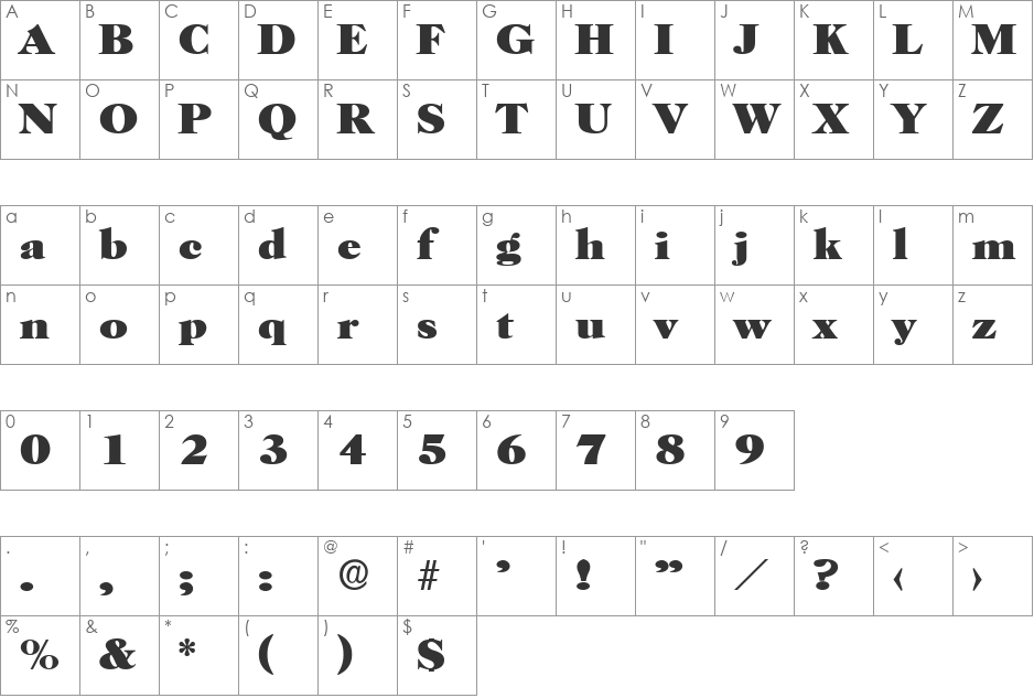 PaulBecker-Heavy font character map preview