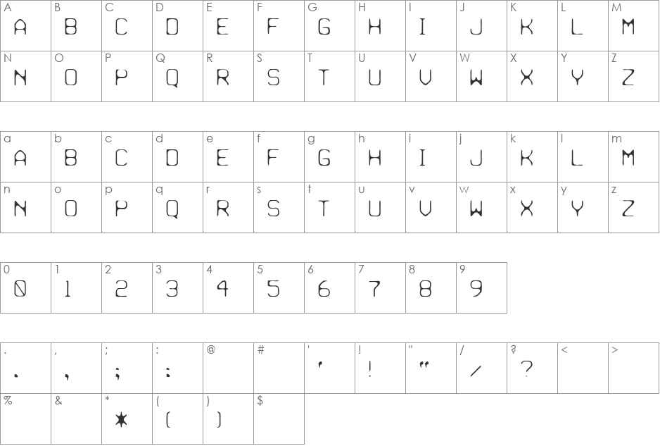 Paulchen font character map preview