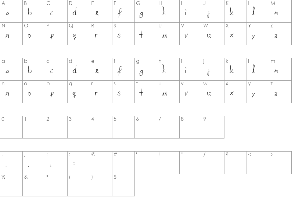 paulchen font character map preview
