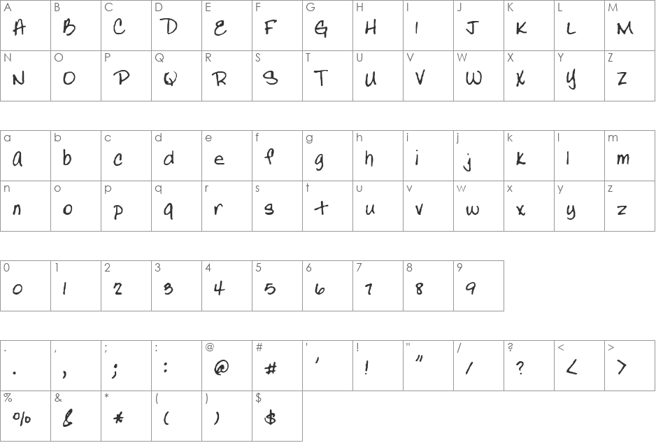 Paulette font character map preview