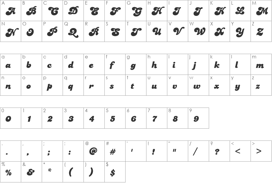 Pauline font character map preview