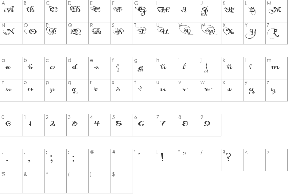 Pauls California Solid font character map preview