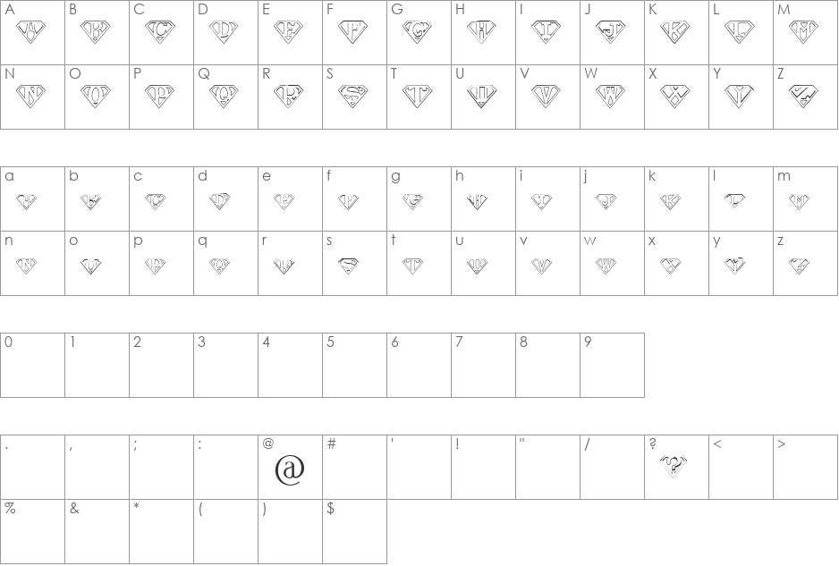Pauls SUPER Font font character map preview
