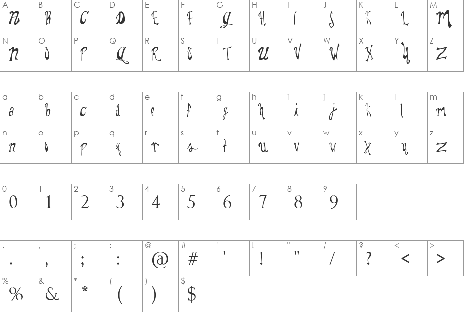 Pauls Whimsy Font font character map preview