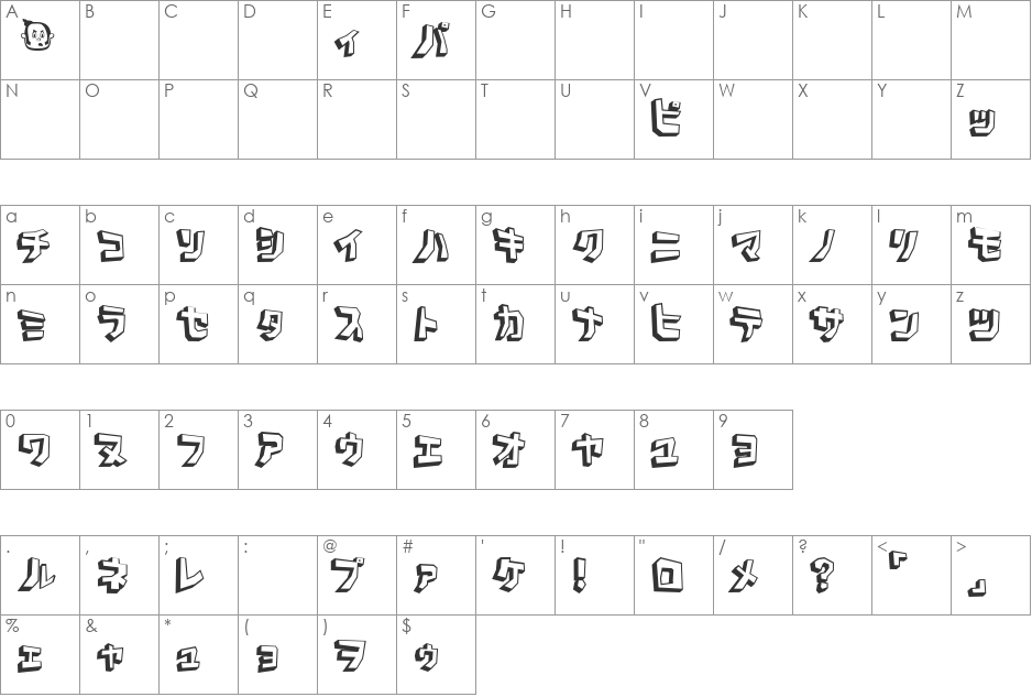 Pavement font character map preview