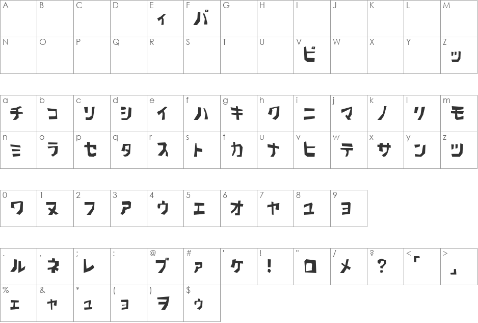 PavementKana font character map preview