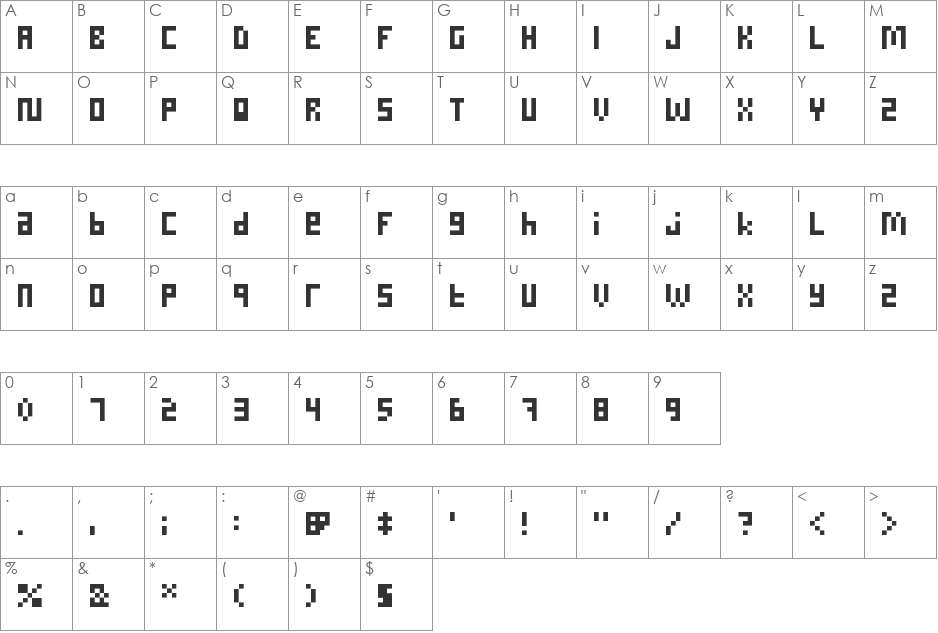 Paxel font character map preview