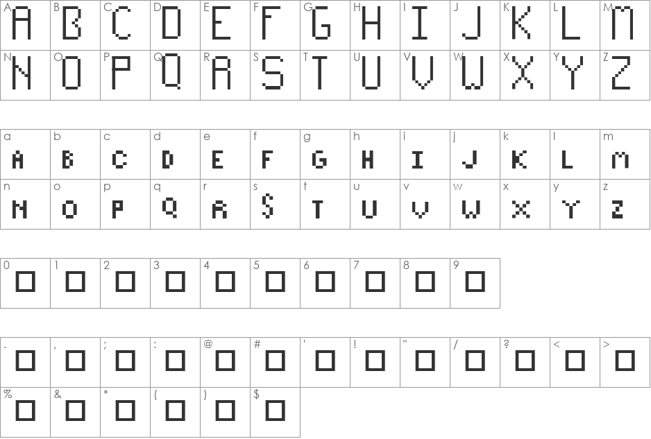 Paxilized font character map preview