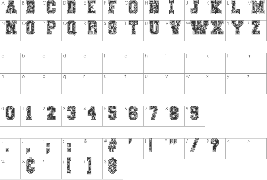 Paysley Sports font character map preview