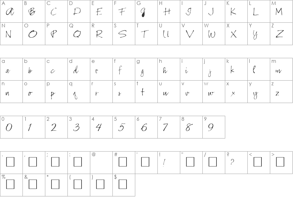 Pazlina Normal font character map preview