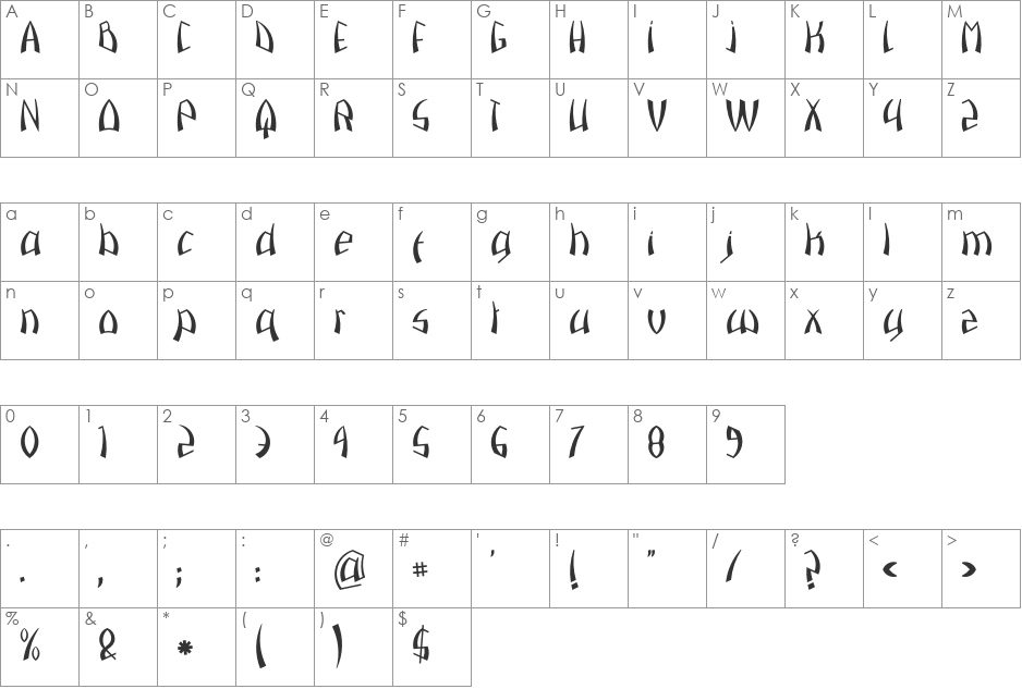 Pazuzu font character map preview