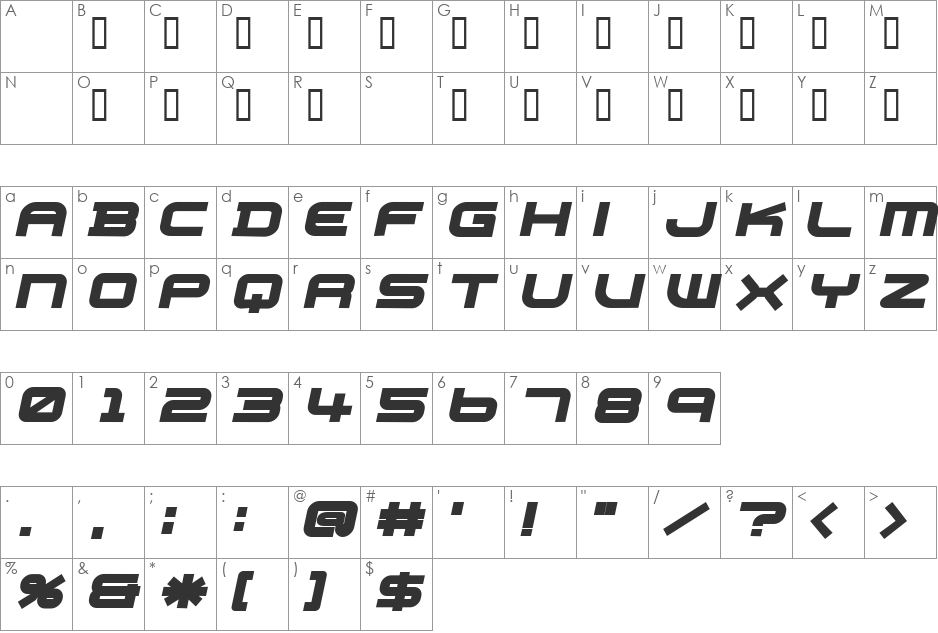 PB010 TRANSPORT X font character map preview