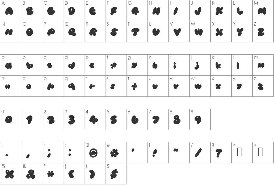 PB1103 BACKSTREETS font character map preview