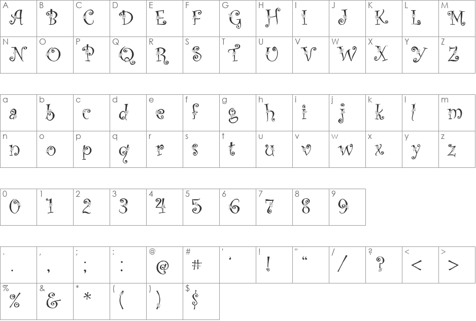 PC Carolee font character map preview