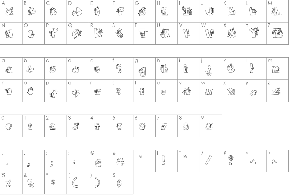 PC Harvest font character map preview
