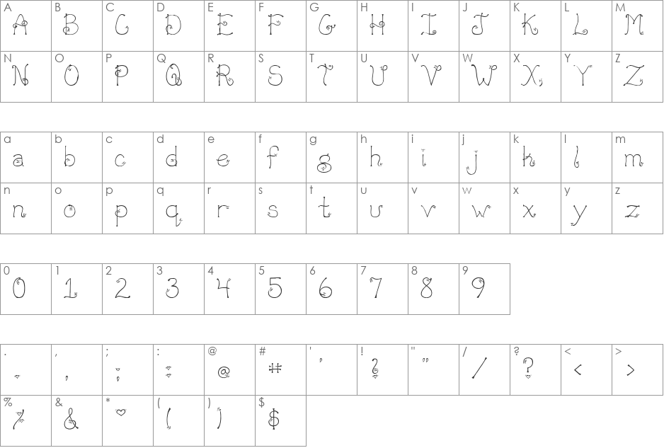 PC In a Heart Beat font character map preview