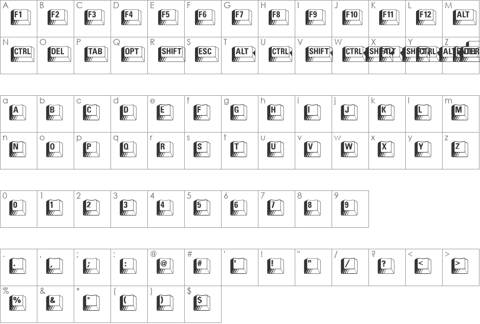 PC Keys font character map preview