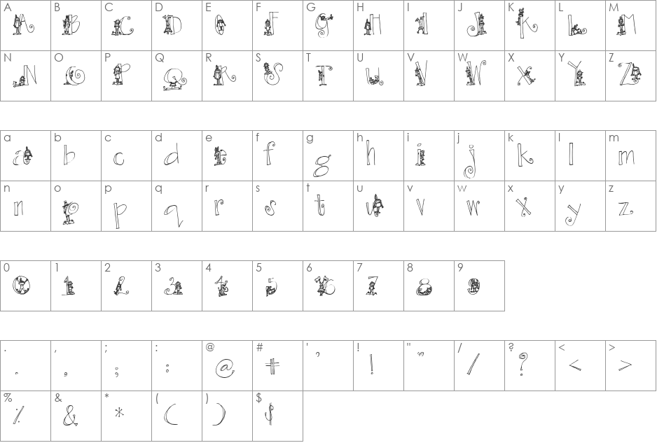 PC Pilgrims font character map preview
