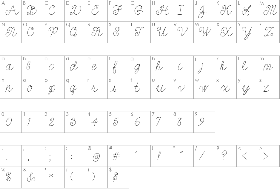 PC Pretty font character map preview