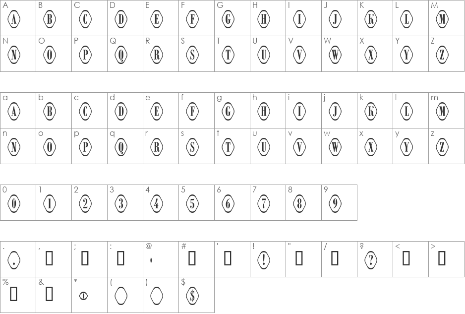 a_RombyRndOtlOvl font character map preview