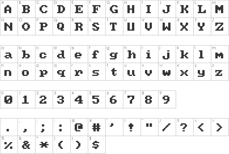PC Senior font character map preview