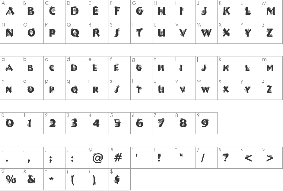 PC Web font character map preview