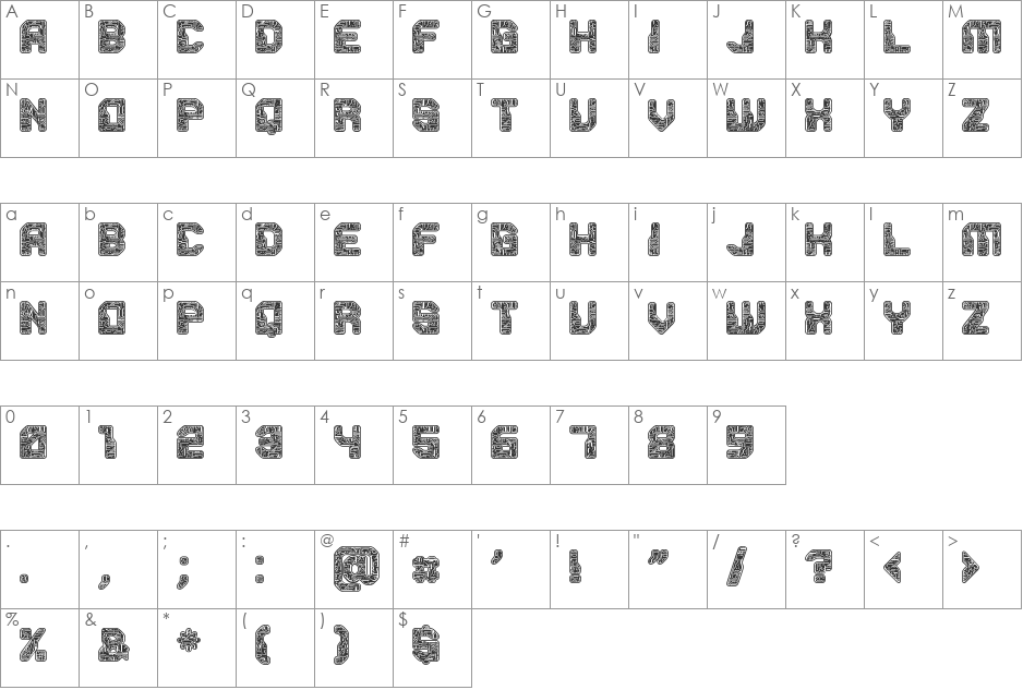 PCB font character map preview