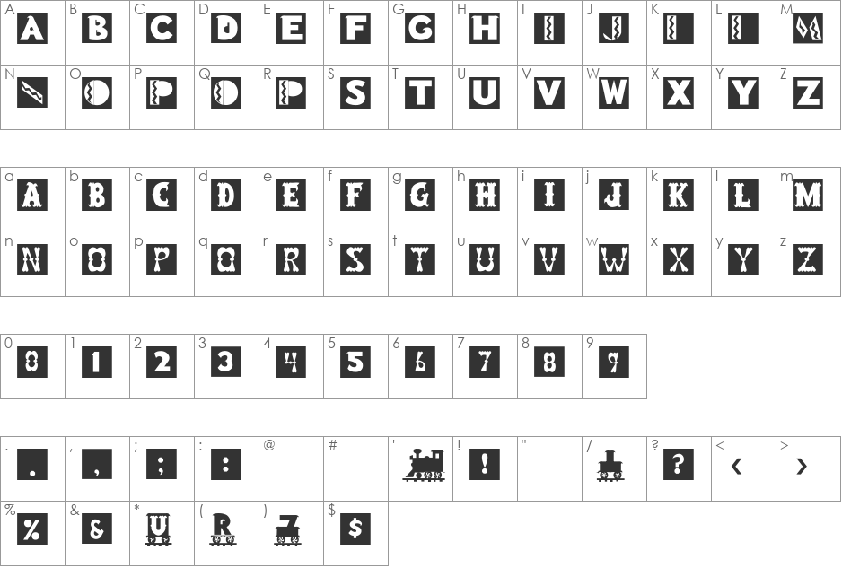 PCBlockBoy font character map preview
