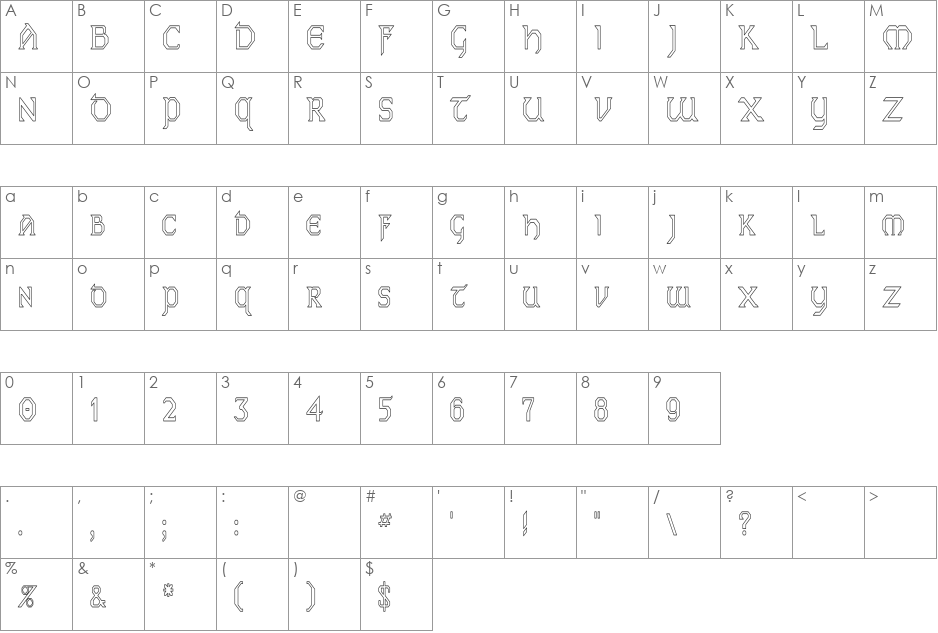 PCEireHC font character map preview