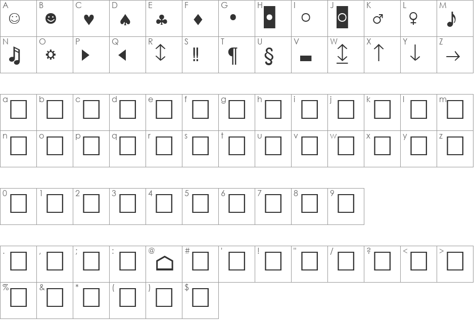 PcEncodingLowerSH font character map preview