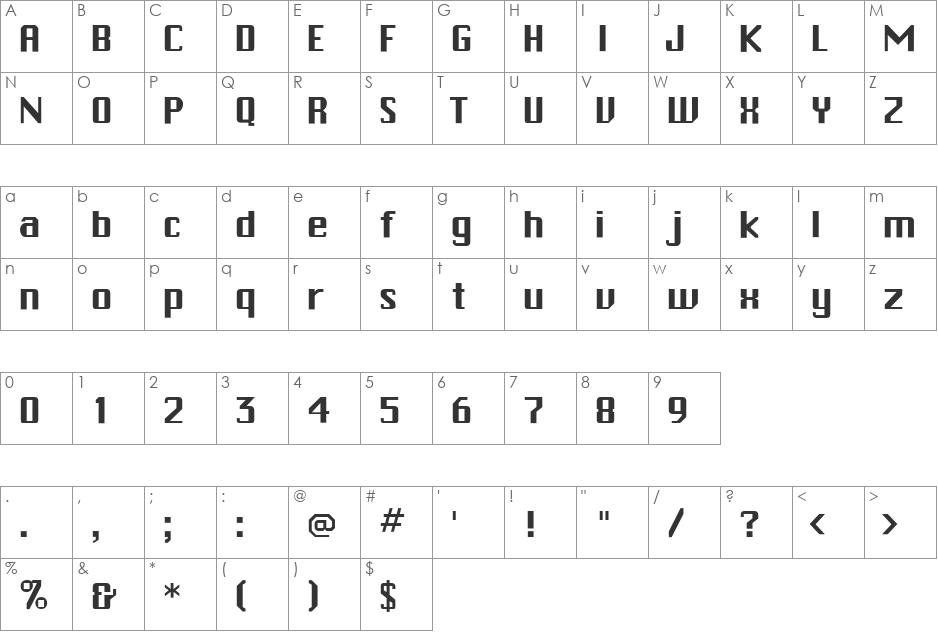 PCHickman font character map preview