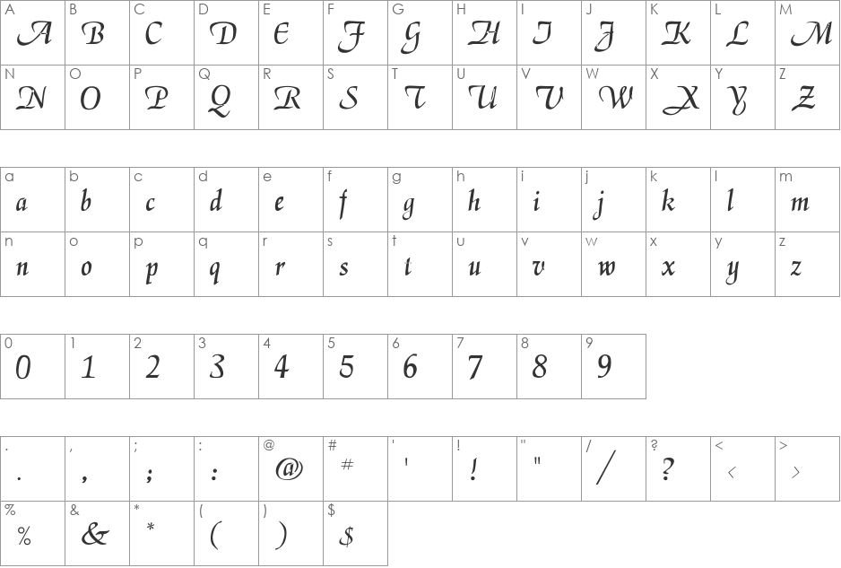 PCLegarnder font character map preview