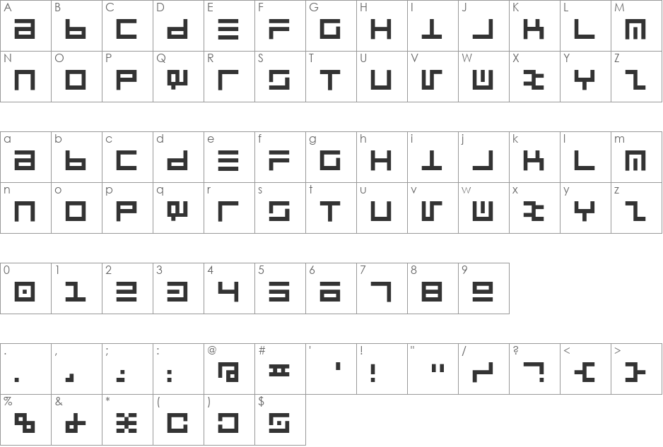 PCLintrulla font character map preview