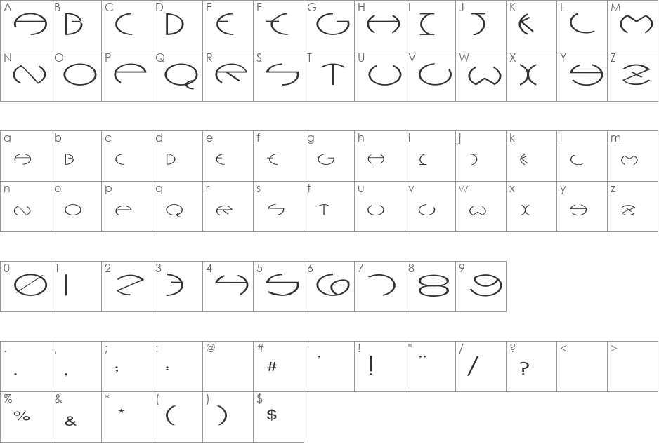 PCRounders Ex font character map preview