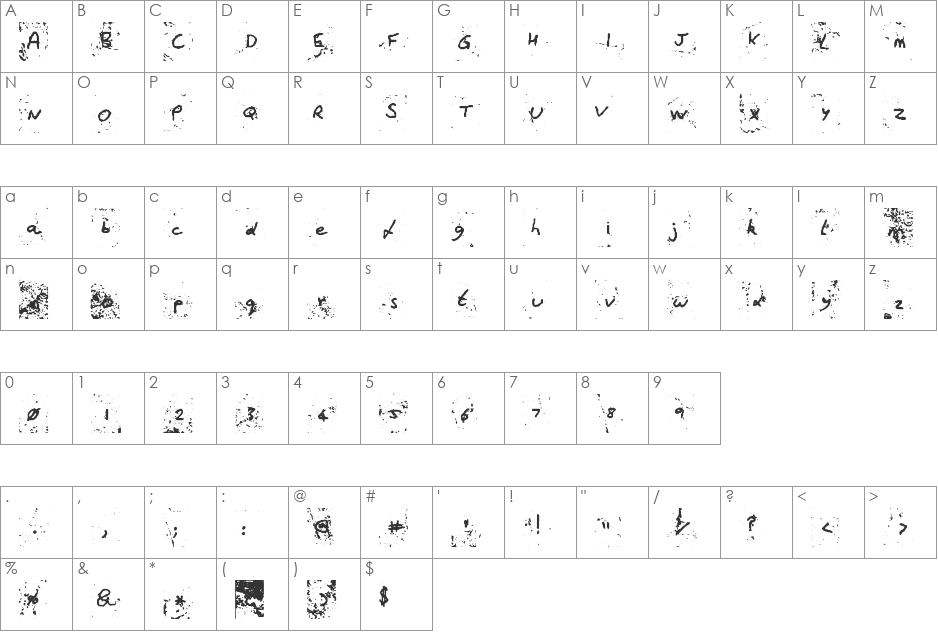 PDTNC-Grunge font character map preview