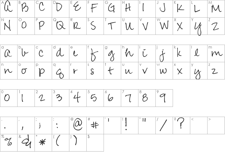 Pea Amy*Rica Script font character map preview