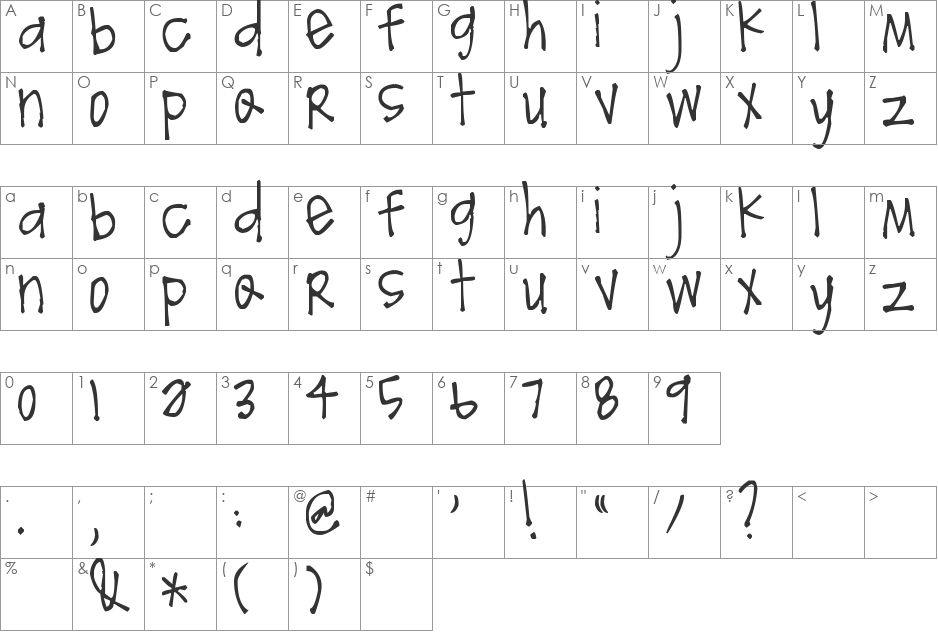 Pea cammi-pea font character map preview