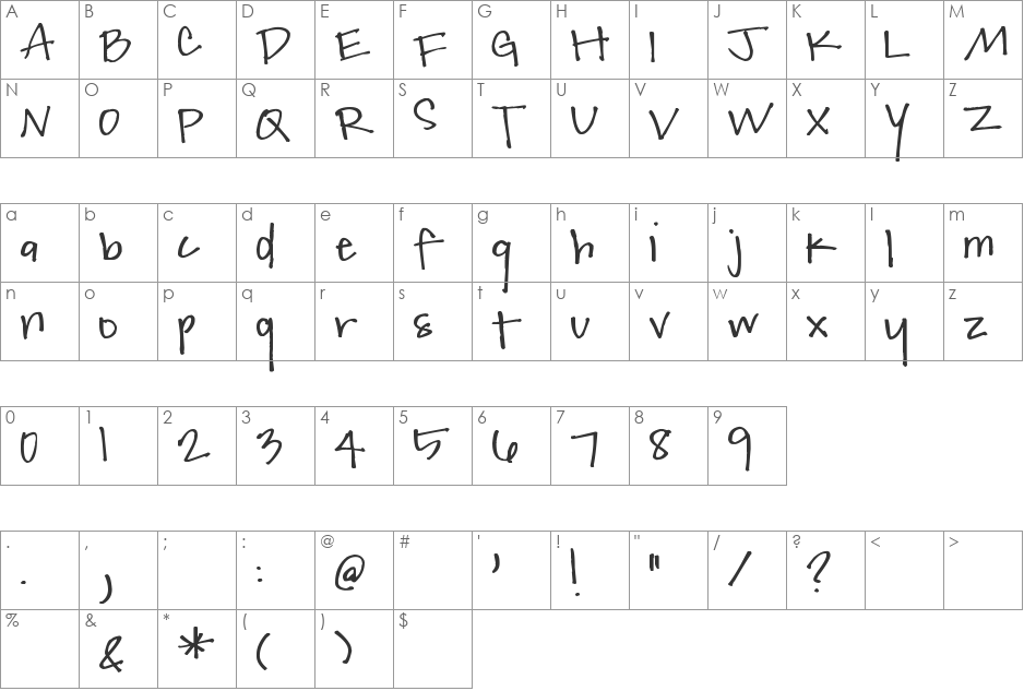 Pea Double n Jenn font character map preview