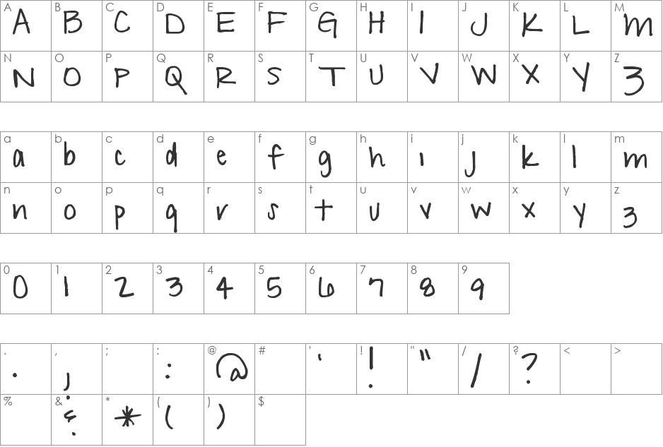 Pea Elizabeth font character map preview