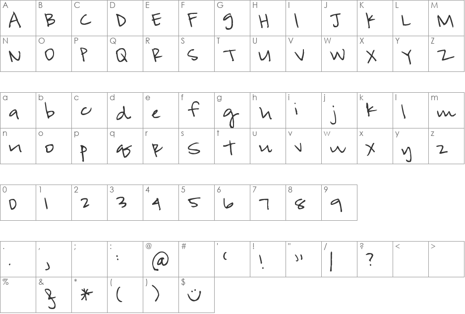Pea Emma Kate font character map preview