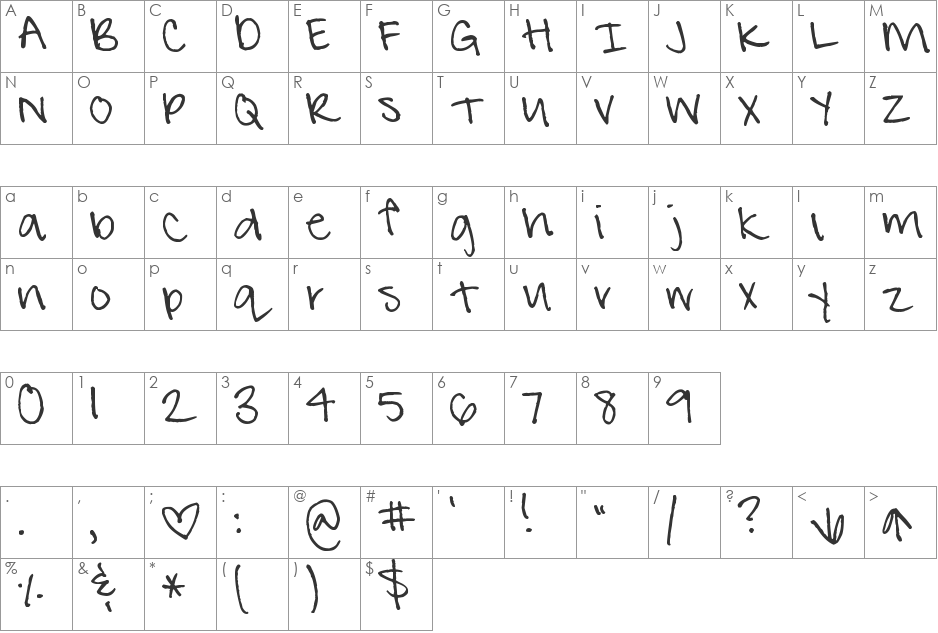 Pea Emmie font character map preview
