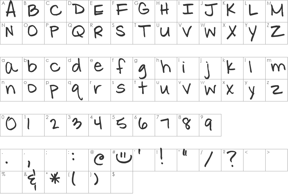 Pea Heather font character map preview