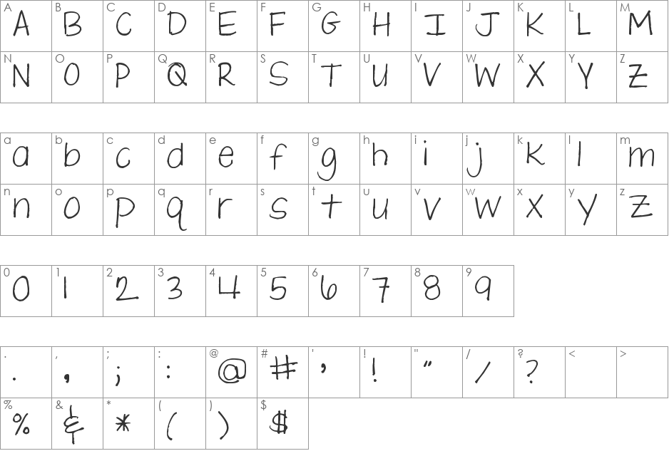 Pea Jane font character map preview