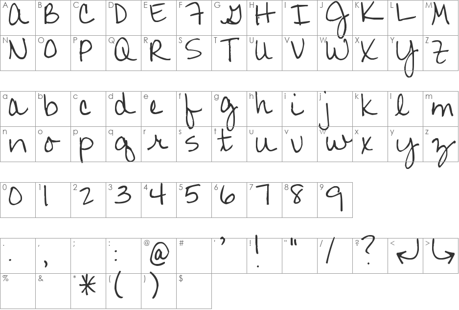 Pea Jeannie Script font character map preview