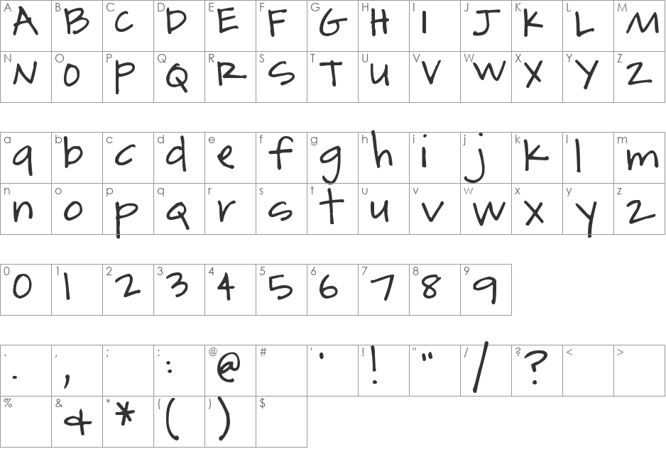 Pea Jenny font character map preview