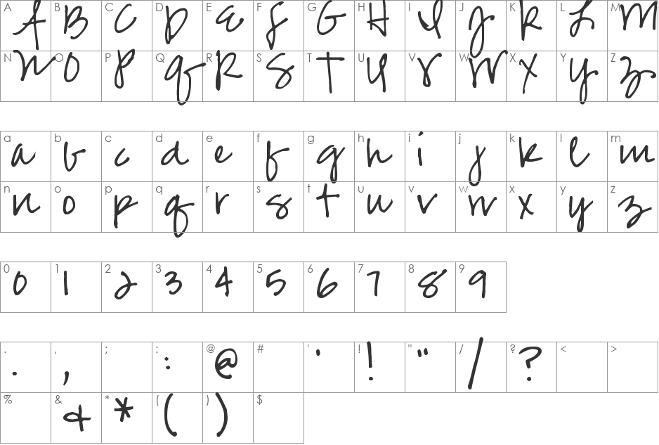 Pea Jenny Script font character map preview