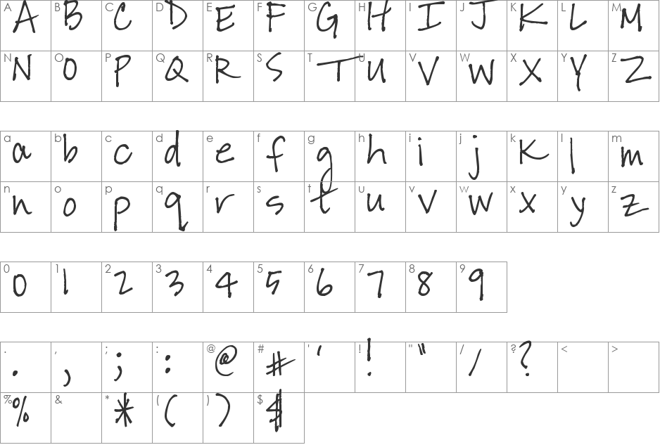 Pea Jessica font character map preview