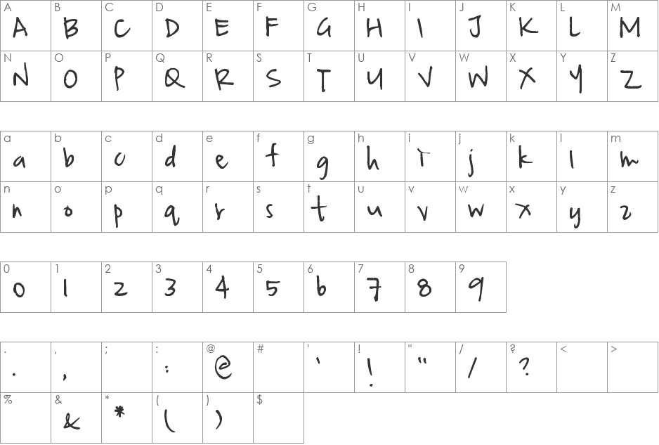 Pea Jia font character map preview